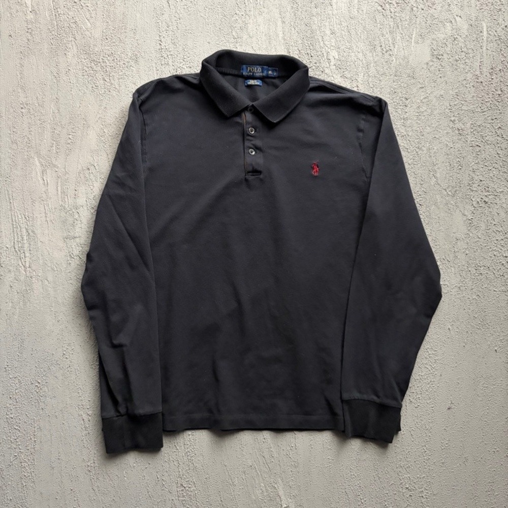 Polo Ralph Lauren Polo Shirt XL Black Slim Fit Stretch Mesh Long Sleeve